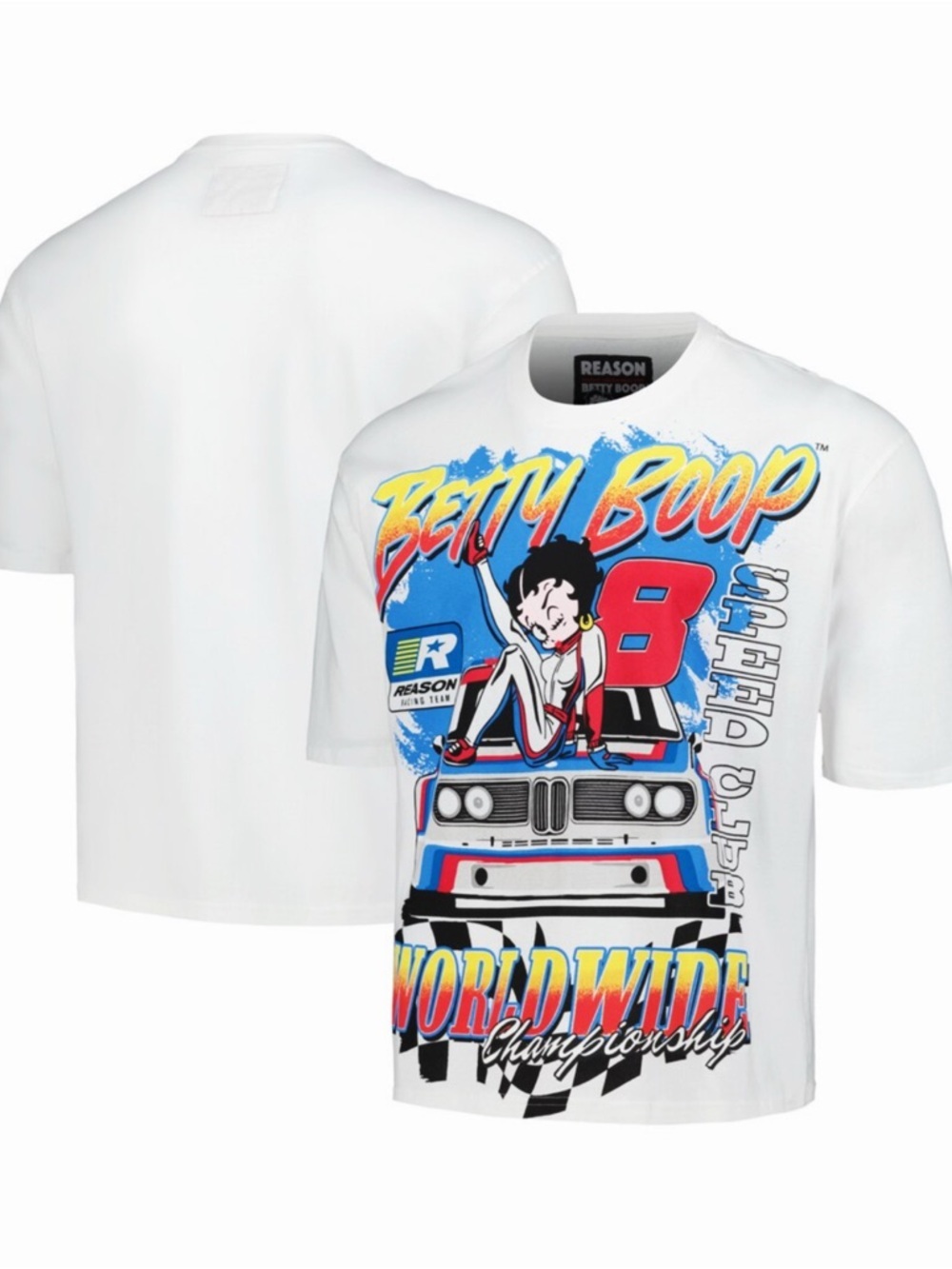 Reason Betty Boop Graphic Tee XL White Racing Car Worldwide Championship Y2K - Picture 8 of 8